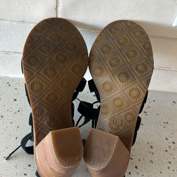 UGG Harris Black Suede Strappy Stacked Block Heeled Sandals Women’s Size 11 EUC - Picture 8 of 16